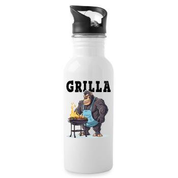 Grilling Grilla Griller Gorilla BBQ Saying Funny - Water bottle with straw - white - Right