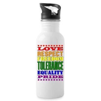 Pride 2023 Regenbogen Wörter und Farben - Trinkflasche mit integriertem Trinkhalm - Weiß - Rechts