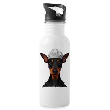 Doberman Restaurateur Doberman Puppy Dog Cooks - Water bottle with straw - white - Right