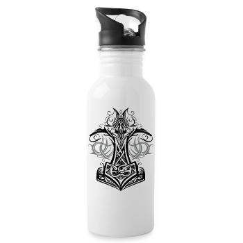Thors Hammer Mjolnir Wikinger Symbol - Trinkflasche mit integriertem Trinkhalm - Weiß - Rechts