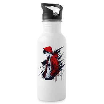 Junge Street Style - Trinkflasche mit integriertem Trinkhalm - Weiß - Rechts