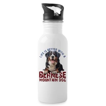 Berner Sennenhund - Trinkflasche mit integriertem Trinkhalm - Weiß - Rechts