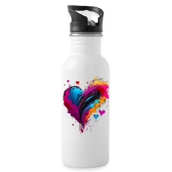 Herz - Trinkflasche mit integriertem Trinkhalm - Weiß - Rechts
