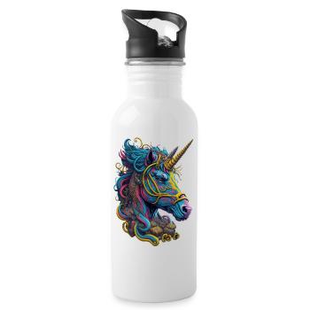 Einhorn Unicorn Fabelwesen Einhörner Farbenfroh - Trinkflasche mit integriertem Trinkhalm - Weiß - Rechts