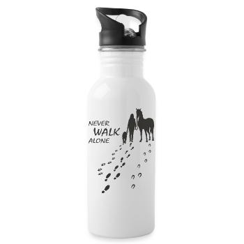 Hund Pferd Reiterin - Never walk alone, Backprint - Trinkflasche mit integriertem Trinkhalm - Weiß - Rechts