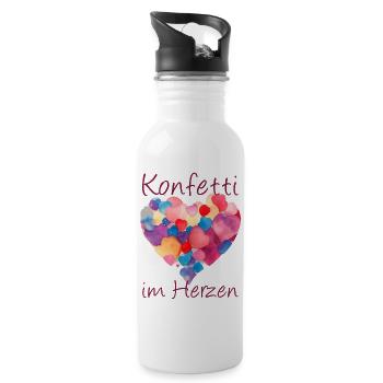Konfetti im Herzen - Trinkflasche mit integriertem Trinkhalm - Weiß - Rechts