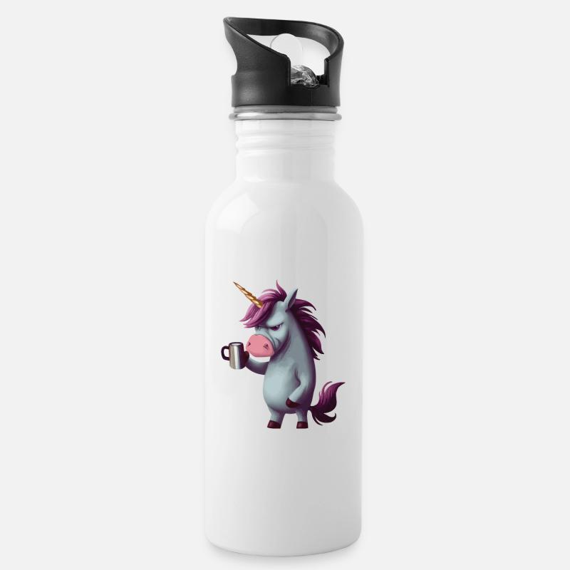 Guten Morgen Ganz Dünnes Eis Morgenmuffel Einhorn - Trinkflasche mit integriertem Trinkhalm - Weiß