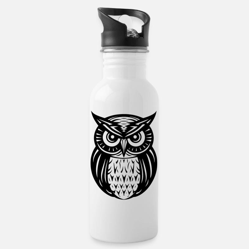 Eule Eulen Vogel Vögel - Trinkflasche mit integriertem Trinkhalm - Weiß