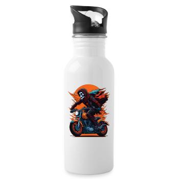 Skelett auf Motorrad Biker - Trinkflasche mit integriertem Trinkhalm - Weiß - Rechts