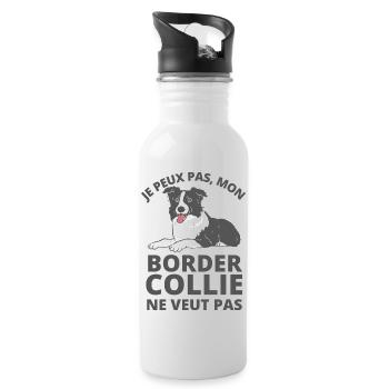 Mon Border collie ne veut pas 1 - Gourde avec paille intégrée - blanc - Droite