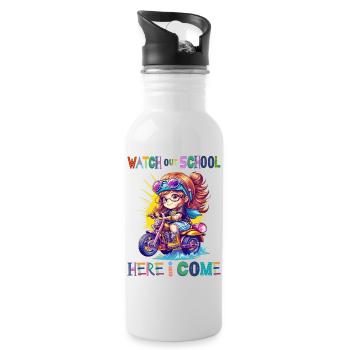 Watch out school - here I come / Steampunk girl - Water bottle with straw - white - Right