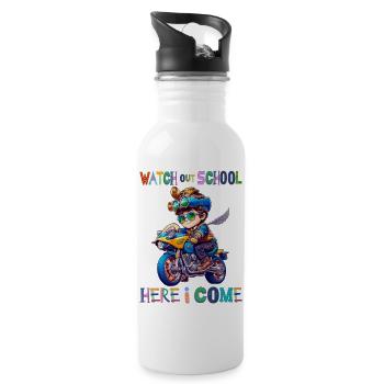 Watch out school - here I come / Steampunk boy - Water bottle with straw - white - Right