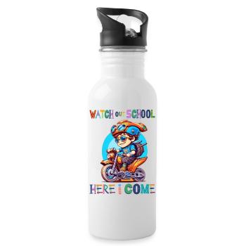 Watch out school - here I come / Steampunk boy - Water bottle with straw - white - Right