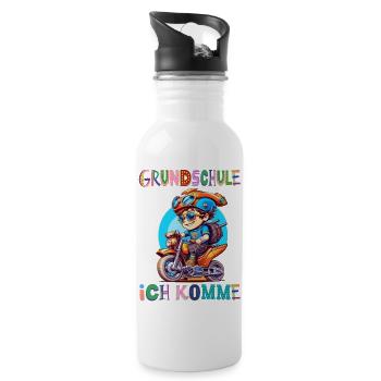 Grundschule - Ich komme / Steampunk Junge - Trinkflasche mit integriertem Trinkhalm - Weiß - Rechts