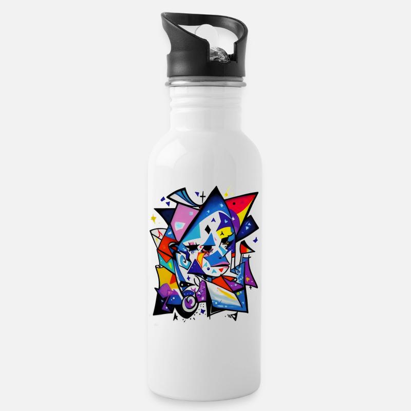 Graffiti - Trinkflasche mit integriertem Trinkhalm - Weiß