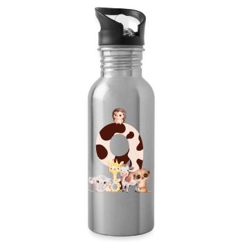 9. Jubiläum - Tiere zum neunten Jubiläum - Trinkflasche mit integriertem Trinkhalm - Lightsilver - Rechts