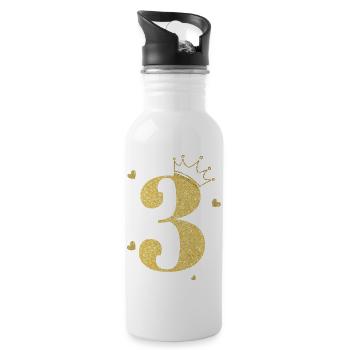 3rd anniversary golden crown - Water bottle with straw - white - Right