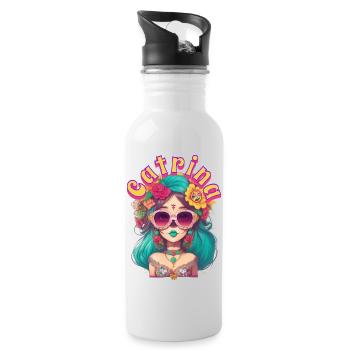 catrina dia de muertos - Water bottle with straw - white - Right