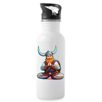 Cute Viking doing yoga - Water bottle with straw - white - Right
