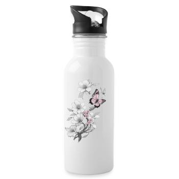 Papillon avec fleur - Gourde avec paille intégrée - blanc - Droite
