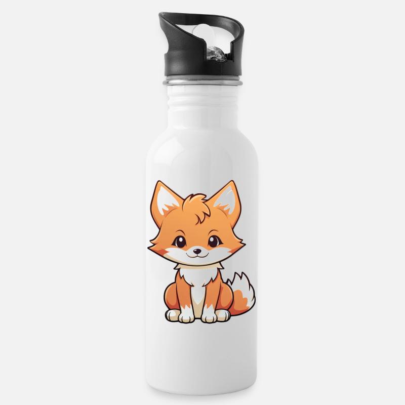 Renard Kawaii - Gourde avec paille intégrée - blanc
