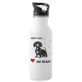 Dackel: Short Legs, Big Heart - Trinkflasche mit integriertem Trinkhalm - Weiß - Rechts