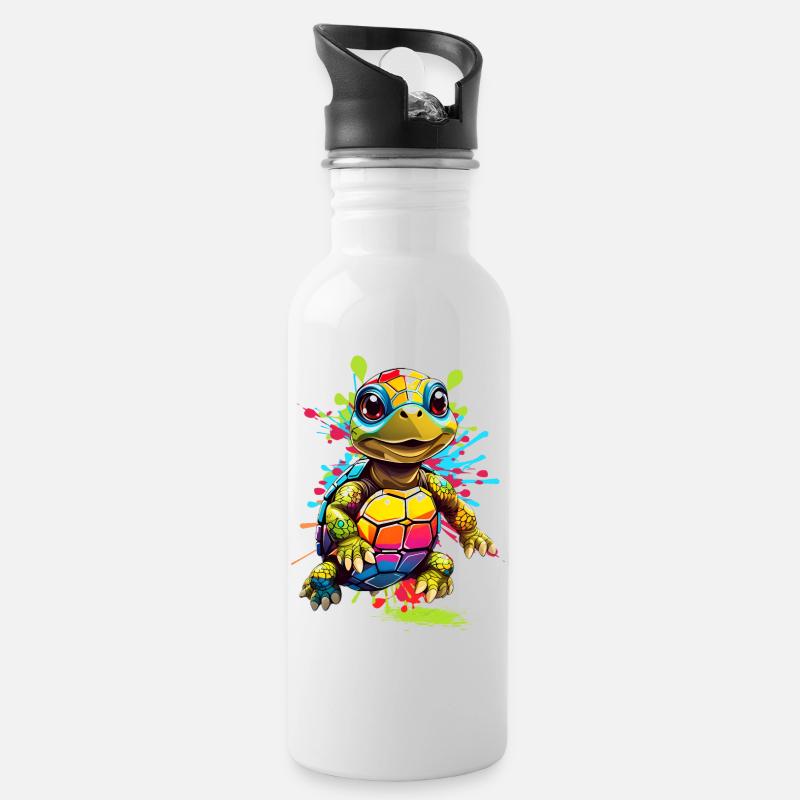 Schildkröte - Trinkflasche mit integriertem Trinkhalm - Weiß