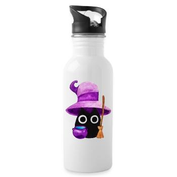 Chat noir sorcière avec un grand chapeau violet aquarelle - Gourde avec paille intégrée - blanc - Droite