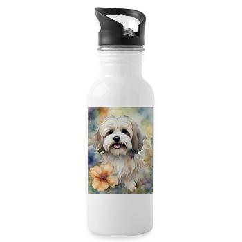 Cute Havanese Dog in Watercolor - Water bottle with straw - white - Right