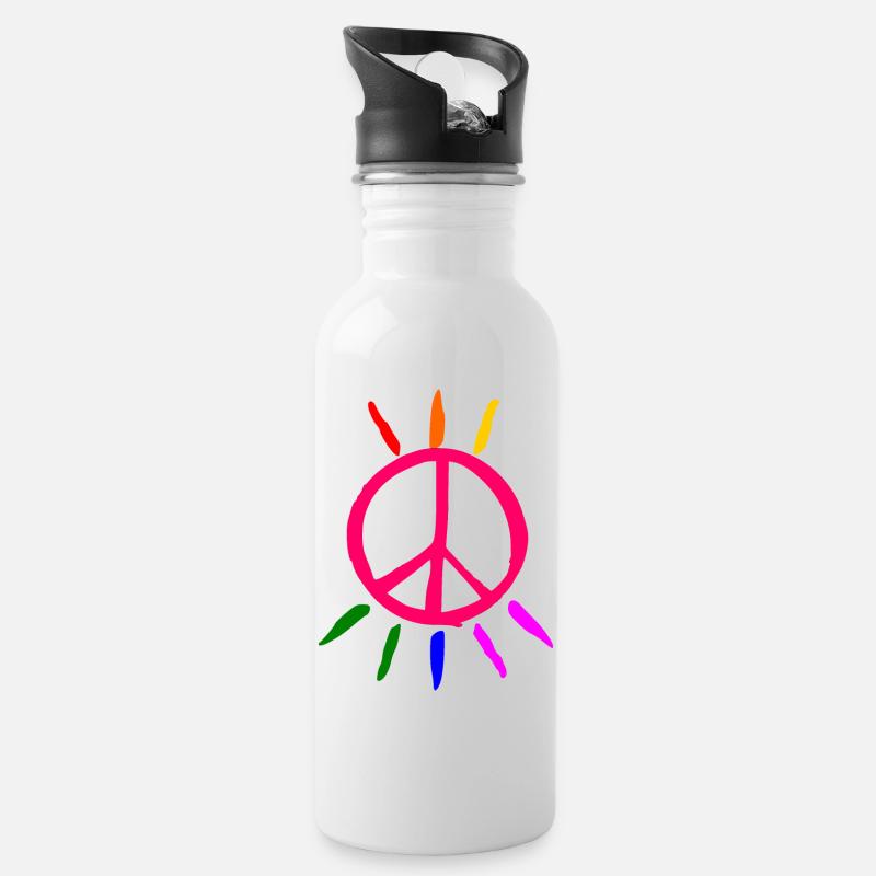 Lgbt Peacezeichen - Trinkflasche mit integriertem Trinkhalm - Weiß