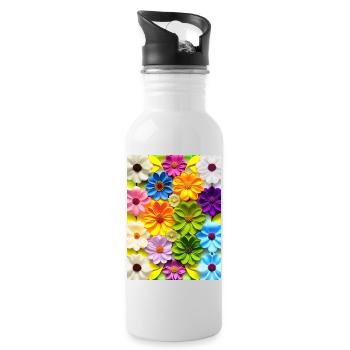 Blumen 50 - Trinkflasche mit integriertem Trinkhalm - Weiß - Rechts