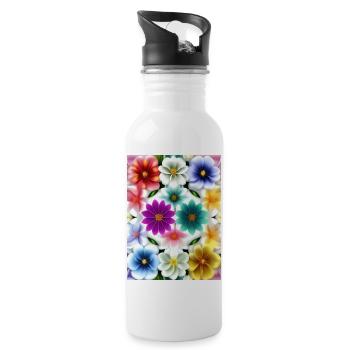 Floral 24 - Water bottle with straw - white - Right
