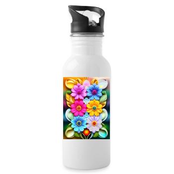 Floral 33 - Water bottle with straw - white - Right