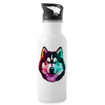 Wolf Husky Dog - Water bottle with straw - white - Right
