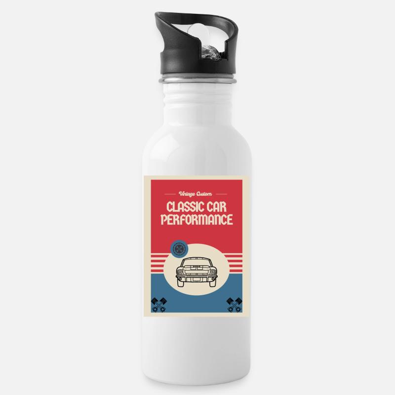 Classic Custom Car Performance - Trinkflasche mit integriertem Trinkhalm - Weiß