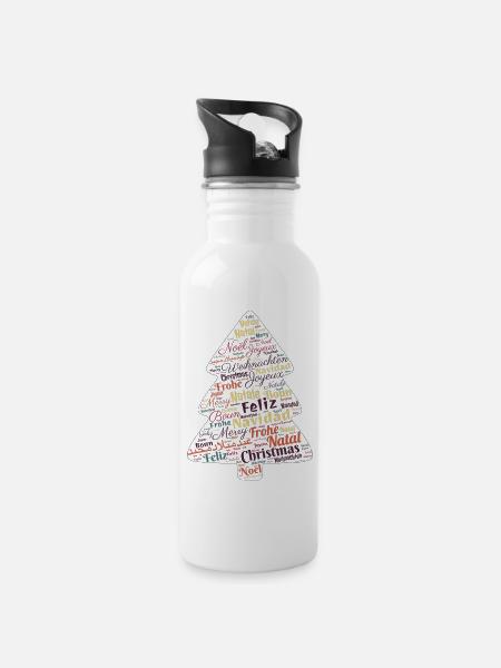 Weihnachtsbaum - Trinkflasche mit integriertem Trinkhalm - Weiß