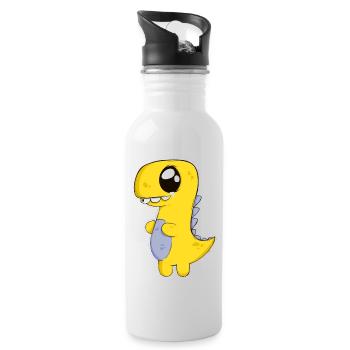 Trauriger Dino - Trinkflasche mit integriertem Trinkhalm - Weiß - Rechts