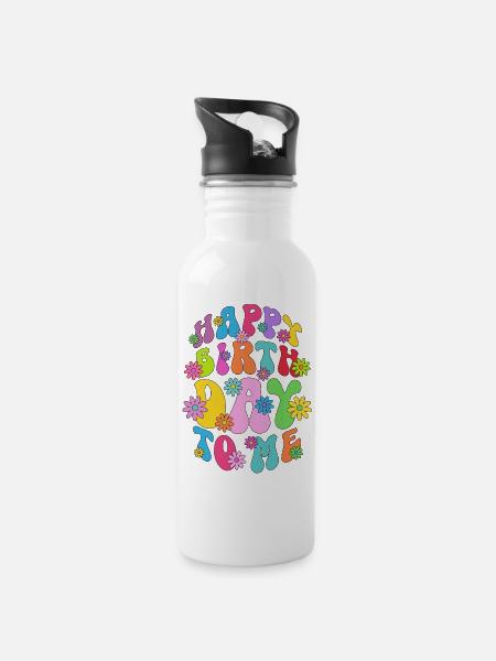 Happy Birthday To Me - Party - Geburtstag Geschenk - Trinkflasche mit integriertem Trinkhalm - Weiß