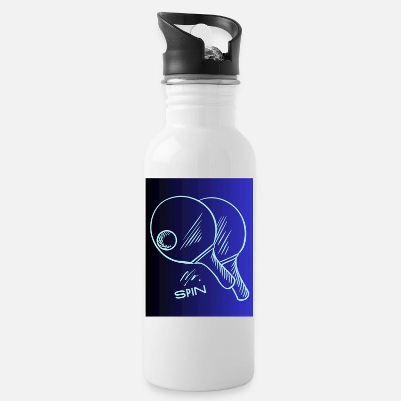 Mr Spin Tennis Tischtennis - Trinkflasche mit integriertem Trinkhalm - Weiß
