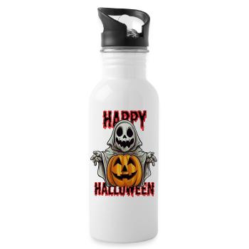 Cute Halloween Ghost with Pumpkin - Water bottle with straw - white - Right