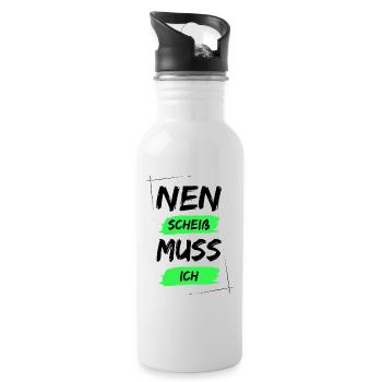 Nen scheiß muss ich - Trinkflasche mit integriertem Trinkhalm - Weiß - Rechts