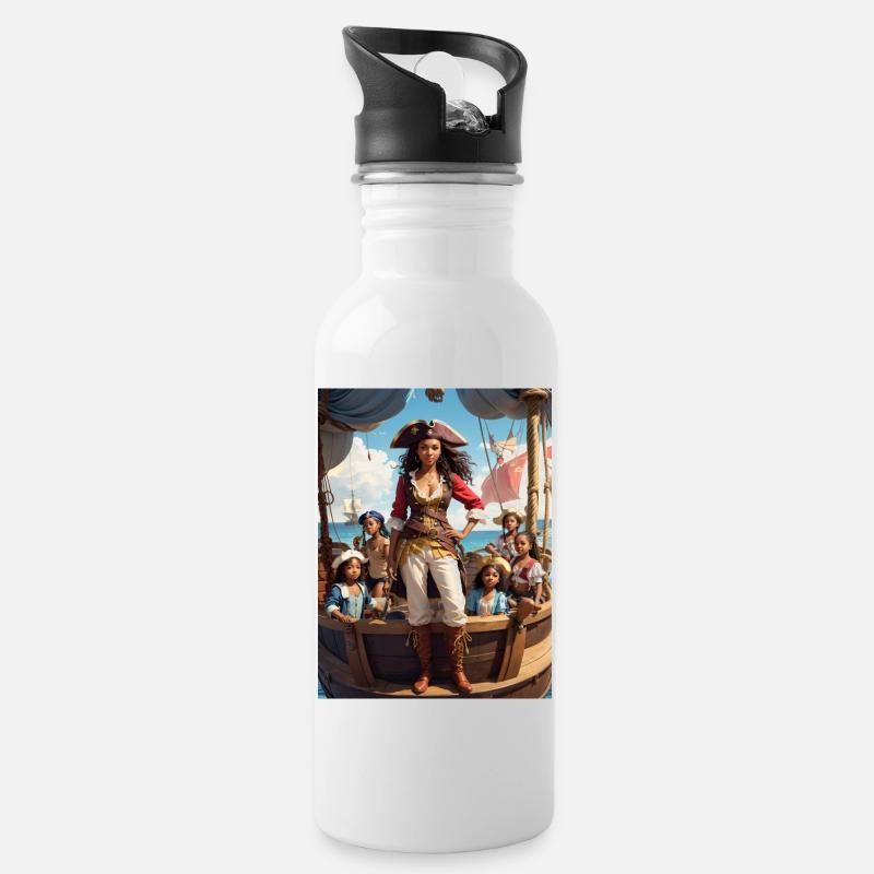 Piraten - Trinkflasche mit integriertem Trinkhalm - Weiß