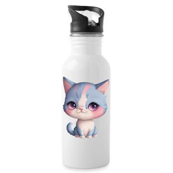 Chat - Gourde avec paille intégrée - blanc - Droite