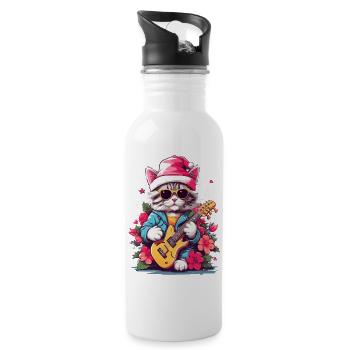 Cute cat with guitar - Water bottle with straw - white - Right