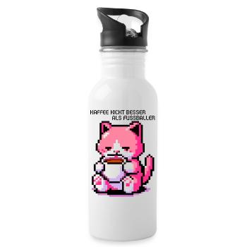 WITZIGE KAFFEE KATZE RETRO GAMING PIXELART - Trinkflasche mit integriertem Trinkhalm - Weiß - Rechts