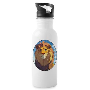 Löwe mit blauen Augen (Oval) - Trinkflasche mit integriertem Trinkhalm - Weiß - Rechts