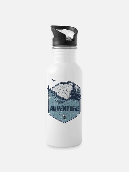 Mountain Bike Adventure Badge - Water bottle with straw - white