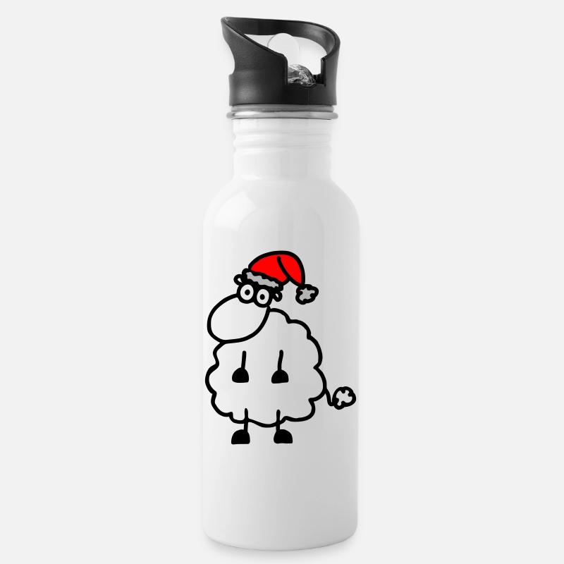 Schafe Weihnachten 2 - Trinkflasche mit integriertem Trinkhalm - Weiß