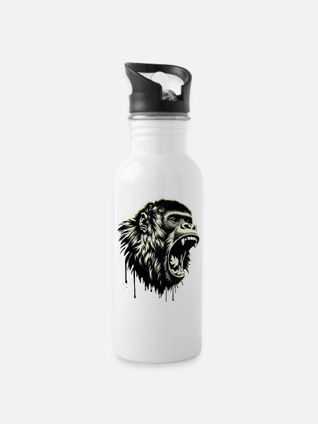 Singer Songwriter Schreiaffe - Trinkflasche mit integriertem Trinkhalm - Weiß