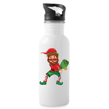 Christmas Pickleball Elf Family XMas Pickleball - Water bottle with straw - white - Right